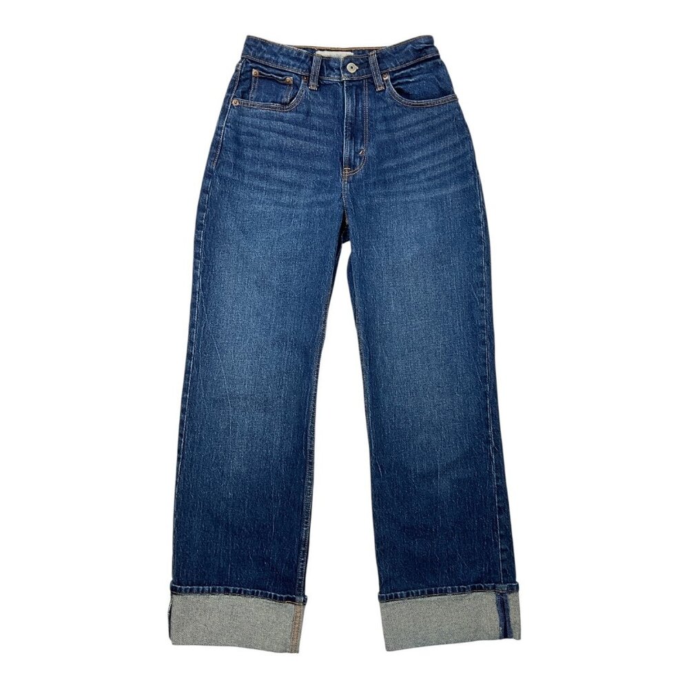 Abercrombie & Fitch Wide Leg Dark Blue Rolled Cuff Jeans